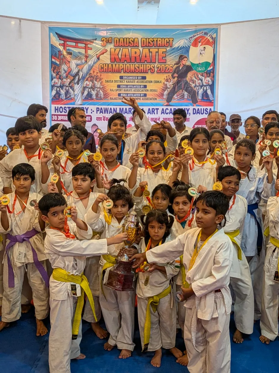 Students at Dausa district karate championship
